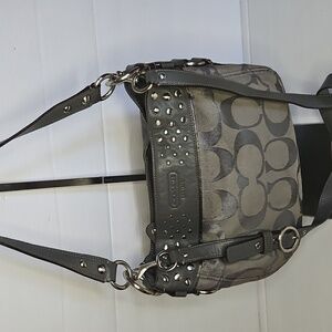 Coach Gray Studded Signature Satchel | Grommet Details Crossbody/Shoulder Bag